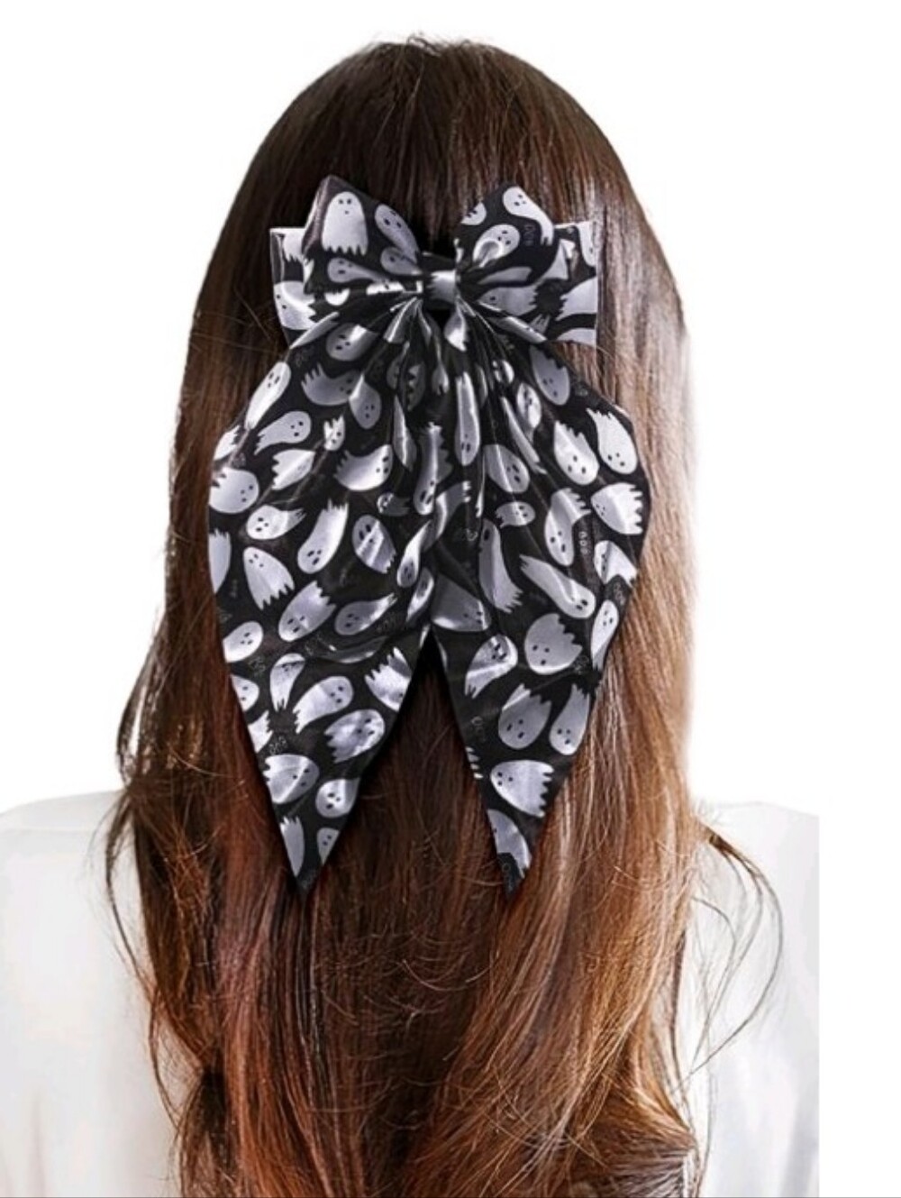 Ghost Print Halloween Hair Bow - Black and White
